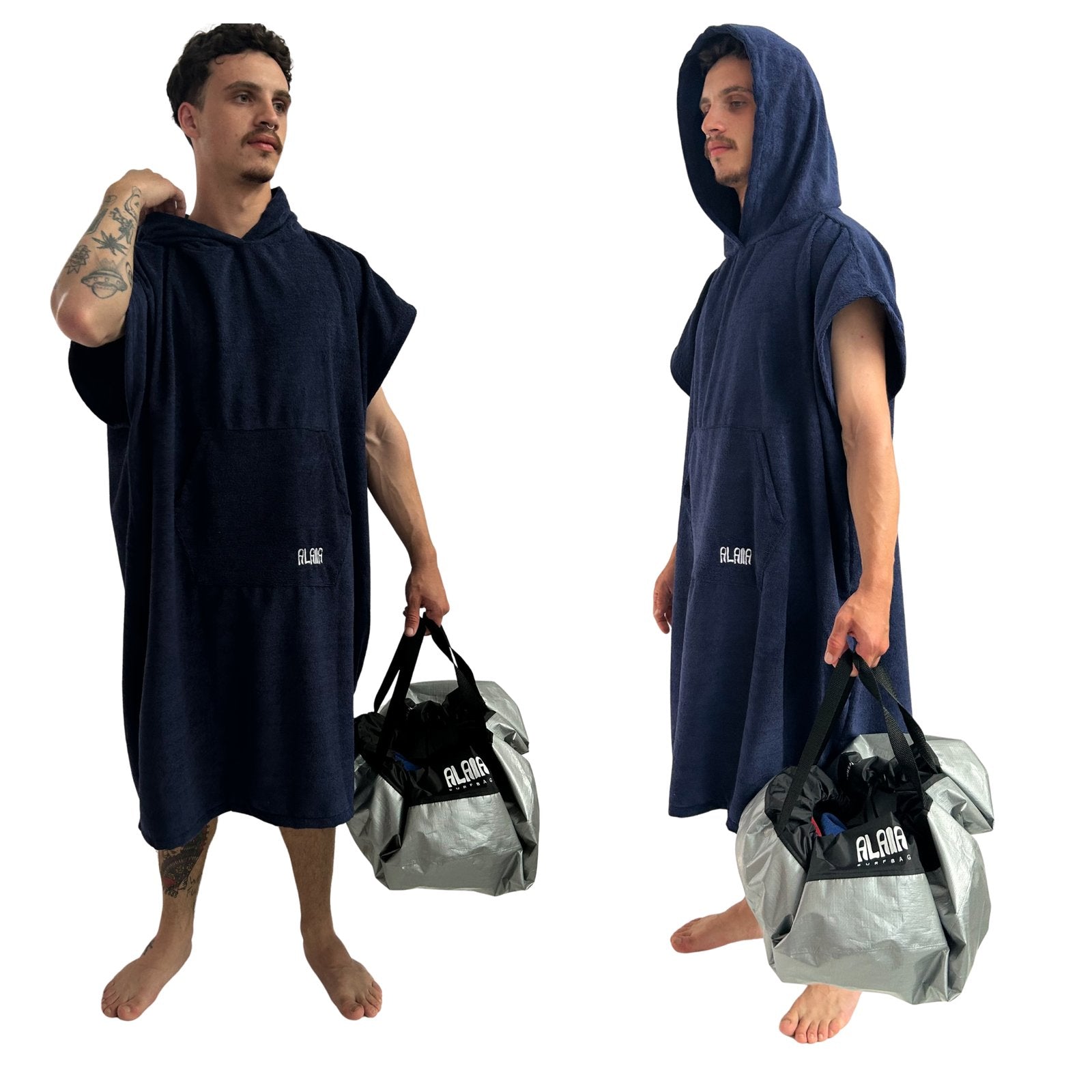 kit surf poncho atoalhado e surfbag impermeavel para esportes aquaticos