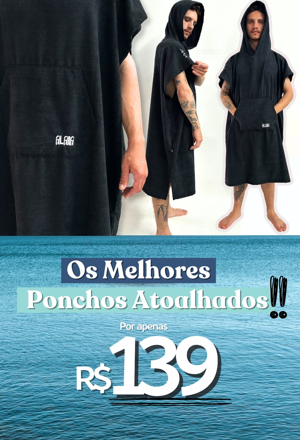 poncho atoalhado para surfista alaia surf shop