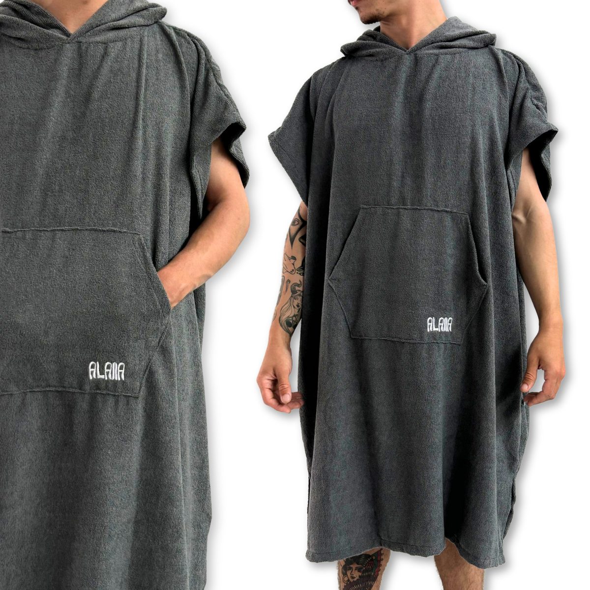 poncho atoalhado cinza alaia surf shop