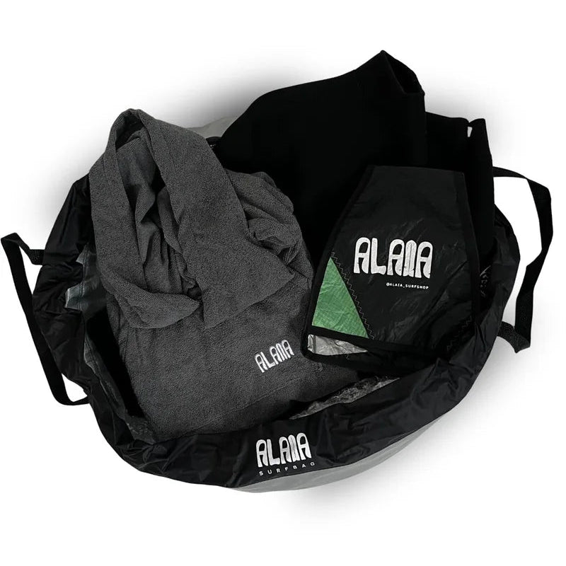 surfbag impermeavel para carregar acessorios de surf molhados e roupão para troca de roupa