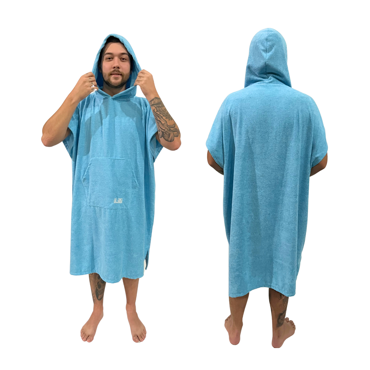 poncho atoalhado surf azul piscina com bolso e capuz